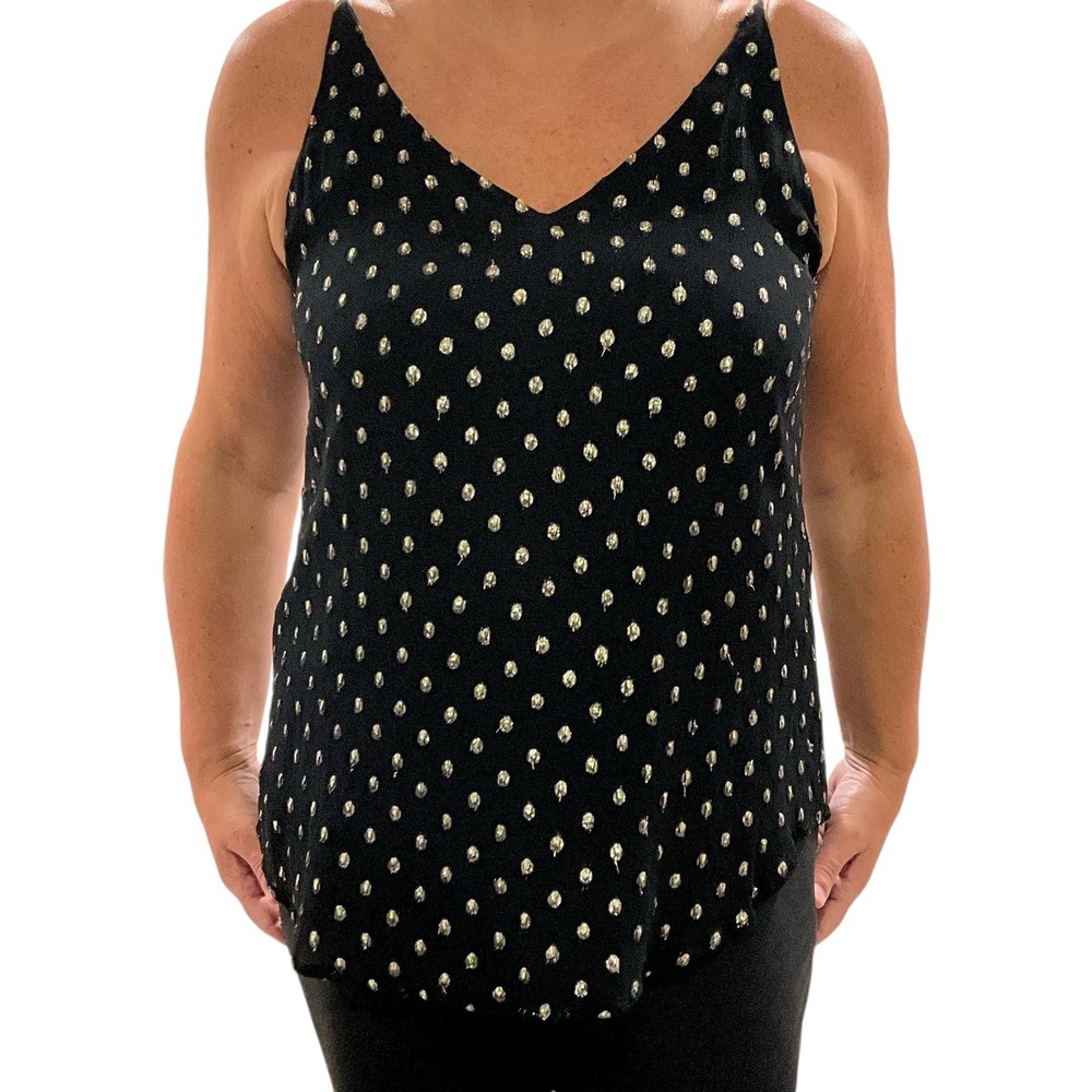 LOFT Black & Gold Polka Dot Sleeveless‎ Cami V-Neck Tank Top Women's Size M